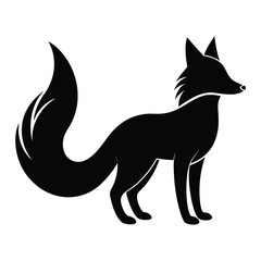 Black silhouette of a fox with a bushy tail on a white background animal