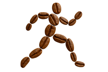 Creative Running Figure Made from Coffee Beans on White Background