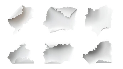 Obraz premium Realistic torn paper shapes set 3D illustration on white background
