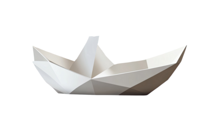 Simple paper boat made of folded paper 3D illustration on white background
