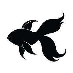 Black silhouette of a goldfish with flowing fins and tail on white background vector