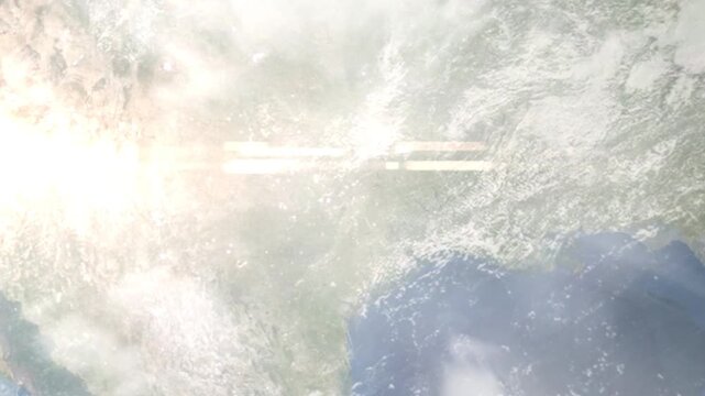 Earth zoom in from space and focus on Waco, Texas, USA. Background for travel intro or blog. Satellite view. 3D style Animation. Images from NASA.