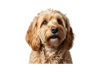 Close-up portrait of a light golden-brown dog.