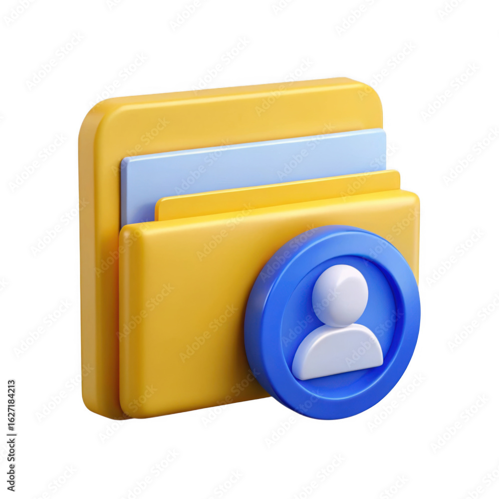 Poster 3d rendered yellow folder icon with user profile symbol isolated on transparent background