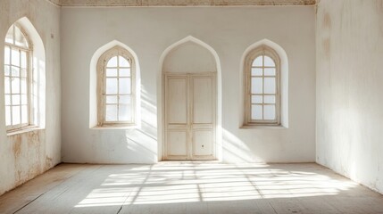 Sunlit Room with Arched Windows.