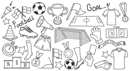 Doodle soccer elements in sketch style.