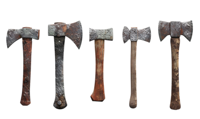 vintage old metal axe with wooden handle