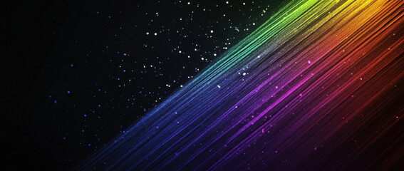 Colorful gradient lines create vibrant rainbow effect against black background, evoking sense of...