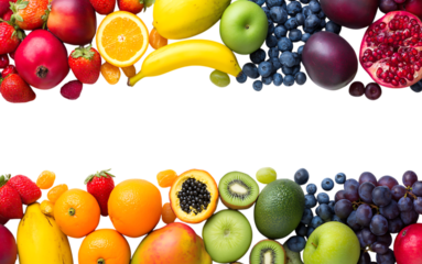 Colorful Fruit horizontal border set isolated on a transparent background