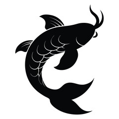 Black silhouette of a koi fish with white scale details carp black and white