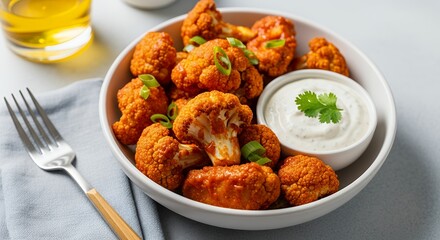 Fototapeta premium crispy buffalo cauliflower bites with ranch dip