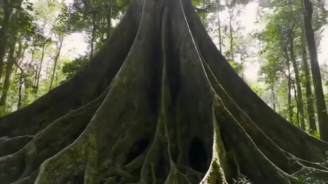 Massive Tree Roots in Lush Rainforest