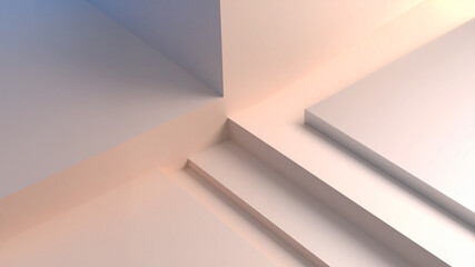  A minimalist abstract image featuring intersecting geometric planes in soft pastel hues of peach, white, and a touch of blue. The sharp edges and subtle shadows create a clean and contemporary design