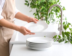 Person washing dishes in a kitchen