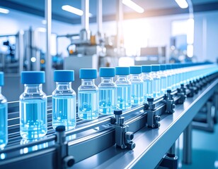 Pharmaceutical bottles on an automated production line