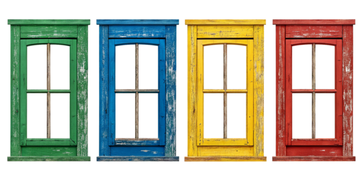 "Colorful Rustic Window Frames – Vintage Distressed Digital Art on Transparent Background"
"Weathered Multicolored Old Windows – Nostalgic Vintage Frames Digital Artwork PNG"