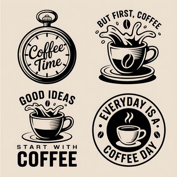 Vintage coffee themed illustrations with quotes and artwork