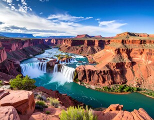 Stunning waterfall cascading through a vibrant canyon