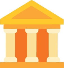 Architecture Cartoon courthouse with three columns and a triangular roof stands against a plain background © bangoji