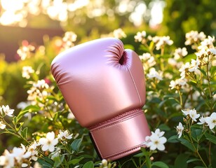 Pink boxing glove in garden