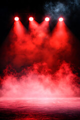 Dramatic red lighting with smoke creating an atmospheric stage backdrop for performances