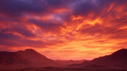 Naklejka premium Breathtaking sunset over mountains showcases vibrant colors in sky, creating serene atmosphere in natural landscape