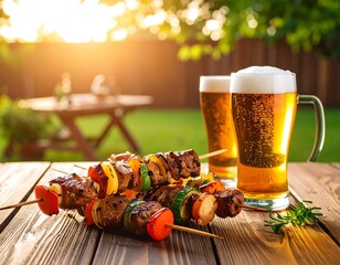 Summer BBQ scene with beer