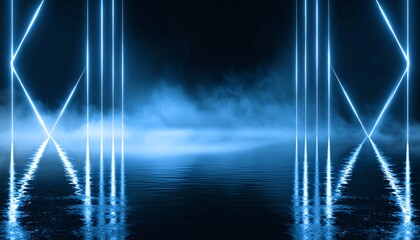 Dark blue background with light streaks creating an atmospheric and futuristic landscape of mystery