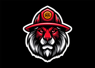 Fierce lion mascot head wearing a firefighter helmet, symbolizing bravery, strength, and heroism. Ideal for logos, team branding, emergency services, and bold vector illustrations.