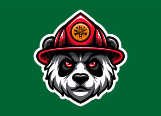 Bold panda mascot head wearing a firefighter helmet, symbolizing bravery and protection. Perfect for logos, team branding, emergency services, or heroic character-themed vector artwork.