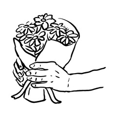 花束を持つ老人の手のベクターイラスト