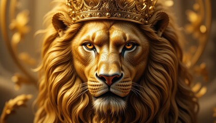 Naklejka premium Majestic Golden Lion King: A Regal Portrait