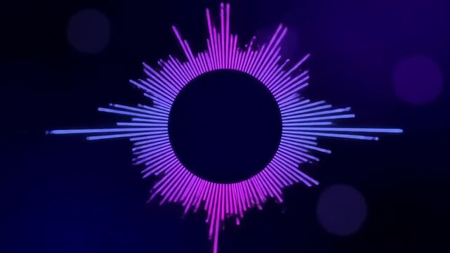 Neon Circular Audio Waveform Rotating on Dark Background