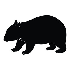 Black silhouette of a wombat walking on a white background animal marsupial