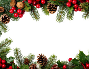 Festive christmas garland border with pinecones and berries