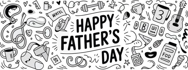 Happy fathers day doodle celebration with masculine objects vector