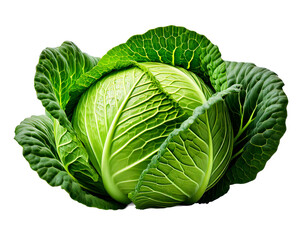 Obraz premium Fresh green cabbage head presents crisp leaves and vibrant color, showcasing a healthy, natutt.png