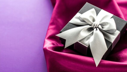 Open gift box wrapped with a beautiful bow ready for gifting on a table against a soft background