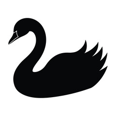 Black swan silhouette on white background elegant bird profile animal