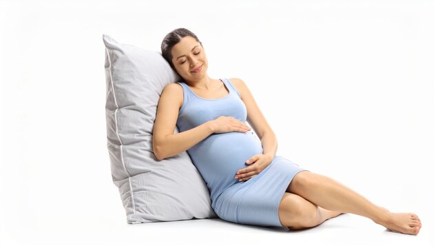 Serene pregnancy, expectant mother finds comfort and relaxation on a soft pillow - Powered by Adobe