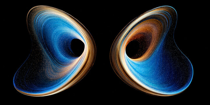 Colorful Lorenz attractor-inspired fractal art featuring two symmetrical patterns visualizing chaos theory and nonlinear dynamics. Ideal for science, tech, and abstract themes.