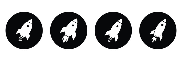 Set of rocket vector icons. Launch spaceship or spacecraft. Rocket fast flying for space. New business start up. Spaceship doodle with a rocket. Vector illustration. EPS 10