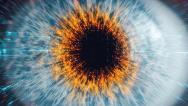 Vibrant Digital Eye Showcasing Glowing Particles and Intricate Patterns in Cloud Environment, Reflecting Technology and Innovation in DevSecOps