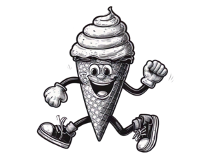 happy ice cream cone character running with sneakers and gloves in a fun cartoon style sketc png