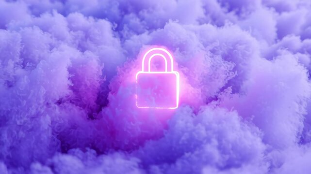 Glowing Padlock Symbol in Purple Mist Emphasizing Security and Protection in Digital Cloud Technology for Innovative DevSecOps Solutions