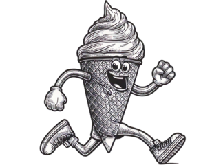 happy ice cream cone character running with sneakers and gloves in a fun cartoon style sketc png