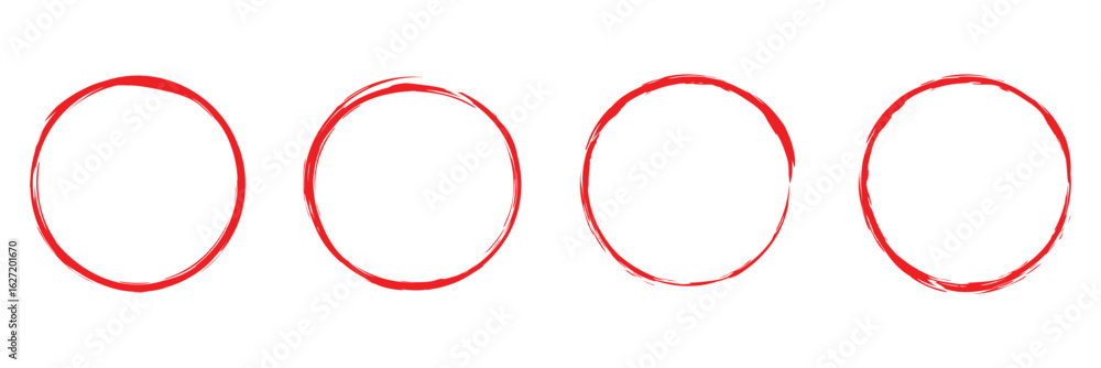 Poster hand drawn red circle highlighter line strokes outline sketch set. vector red marker circular lines,
