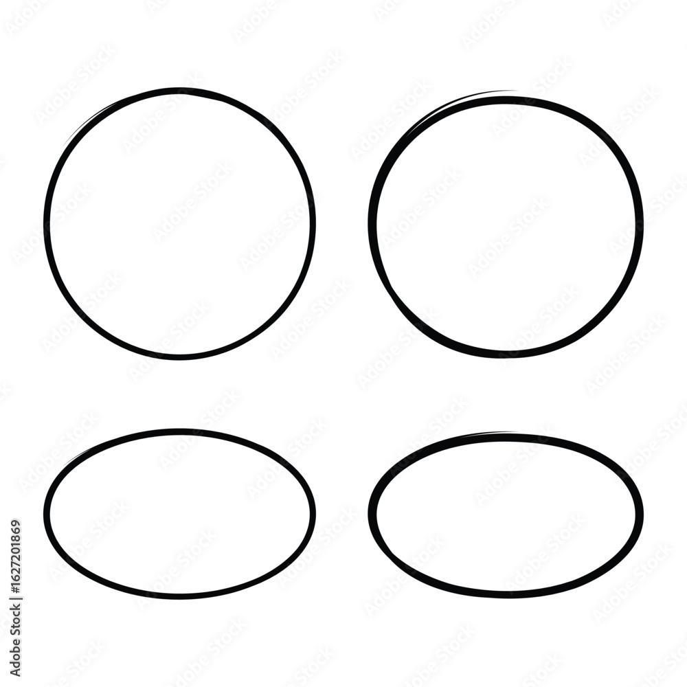 Aufkleber black circle pen draw. highlight hand drawing different circles and oval isolated on white backgroun