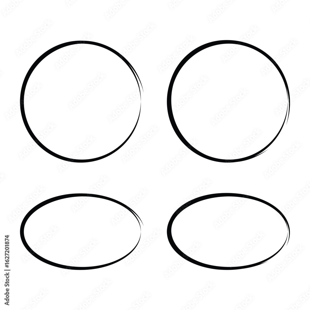 Aufkleber black circle pen draw. highlight hand drawing different circles and oval isolated on white backgroun