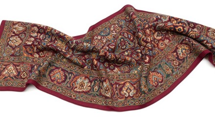 Intricate patterned silk scarf isolated on white background